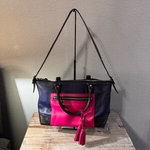 Coach Legacy 21134 Legacy Colorblock Molly NAVY PINK BROWN Leather Satchel Bag